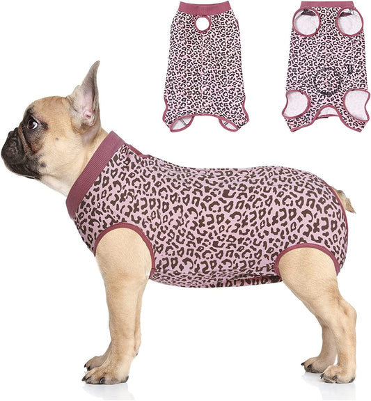 Dog Surgical Recovery Suit Adjustable, Dog Bodysuit for Abdominal Wound after Surgery, Substitute E-Collar, M Size, Anti-Licking Surgical Dog Onesies, Pink Leopard.