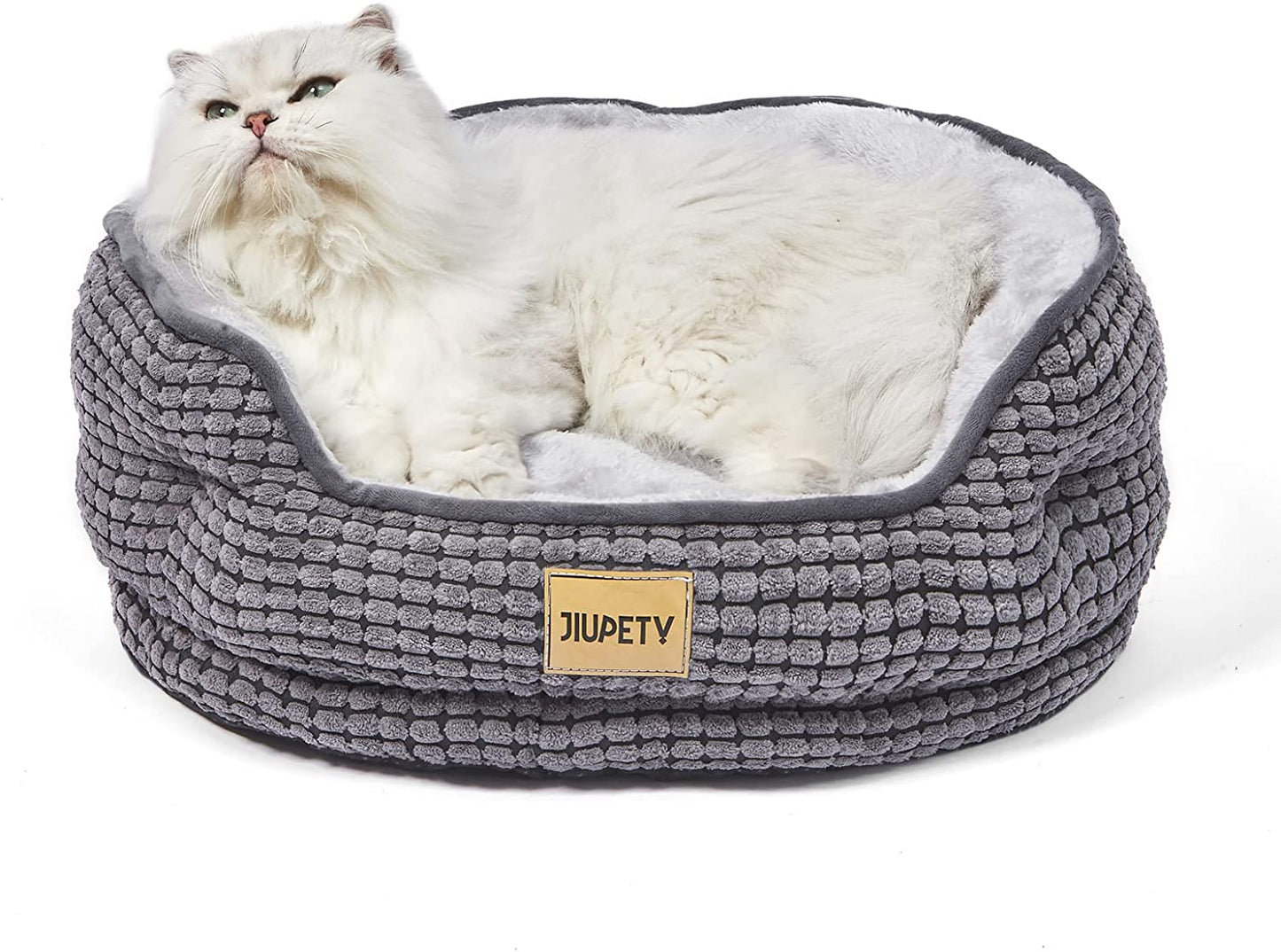 round Cat Bed for Indoor Cats, Cozy Small Dog Bed Made of Luxury Fabrics, Cozy and Soft, Suitable for Kitten and Puppy, M (20"×19"×6"), Gray Black