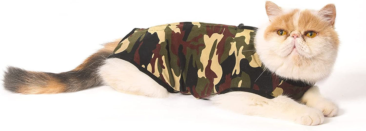 Cat Recovery Suit, Cat Bodysuit for Abdominal Wound after Surgery or Skin Diseases, Substitute E-Collar, L Size, Anti-Licking Surgical Cat Onesies, Camo.