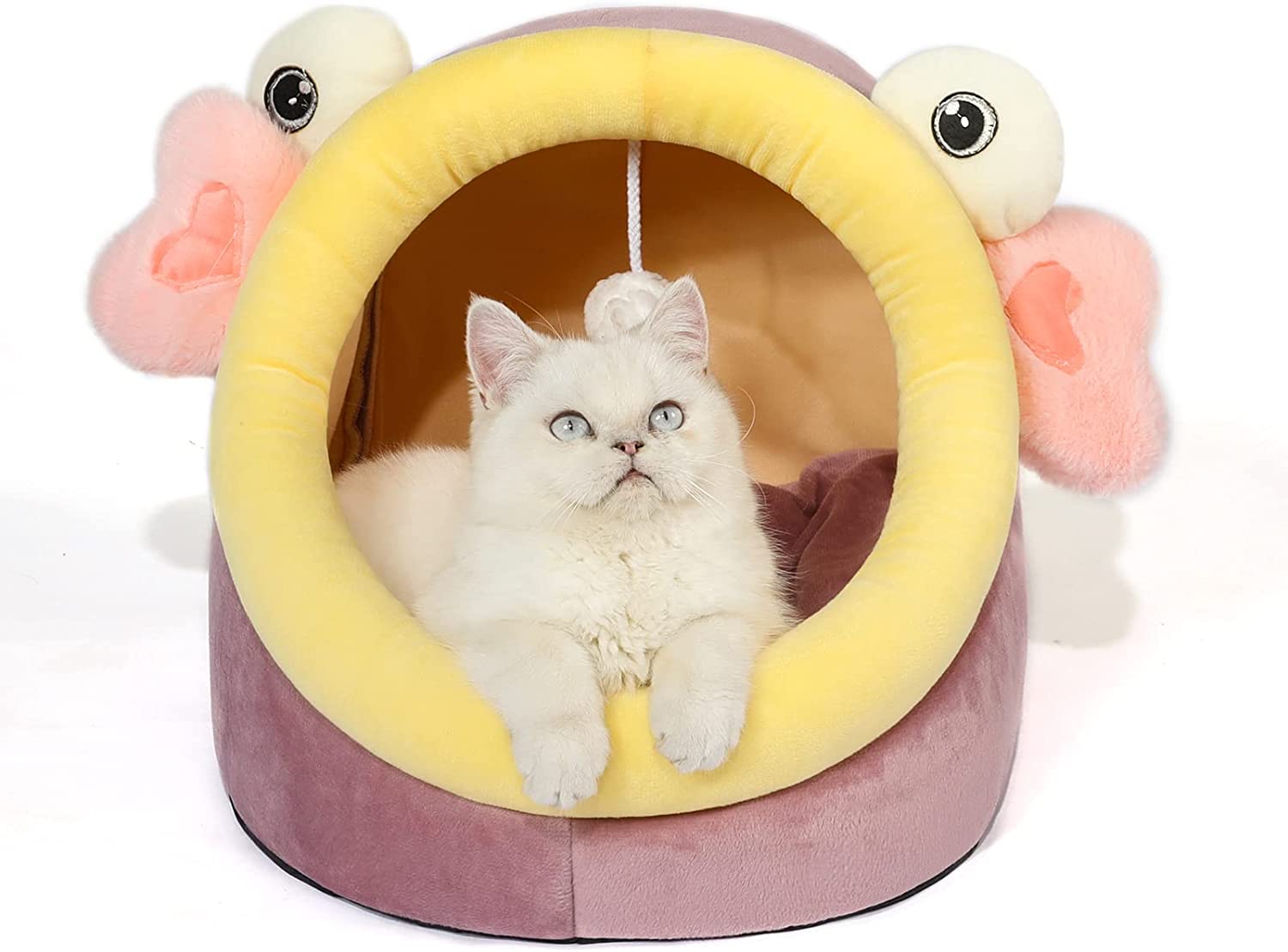 Cute Cat Bed, Indoor Lovely Crystal Velvet Igloo for Cat, Warm Cave Sleeping Nest Bed for Puppy and Kitten, Grey Cat, S.