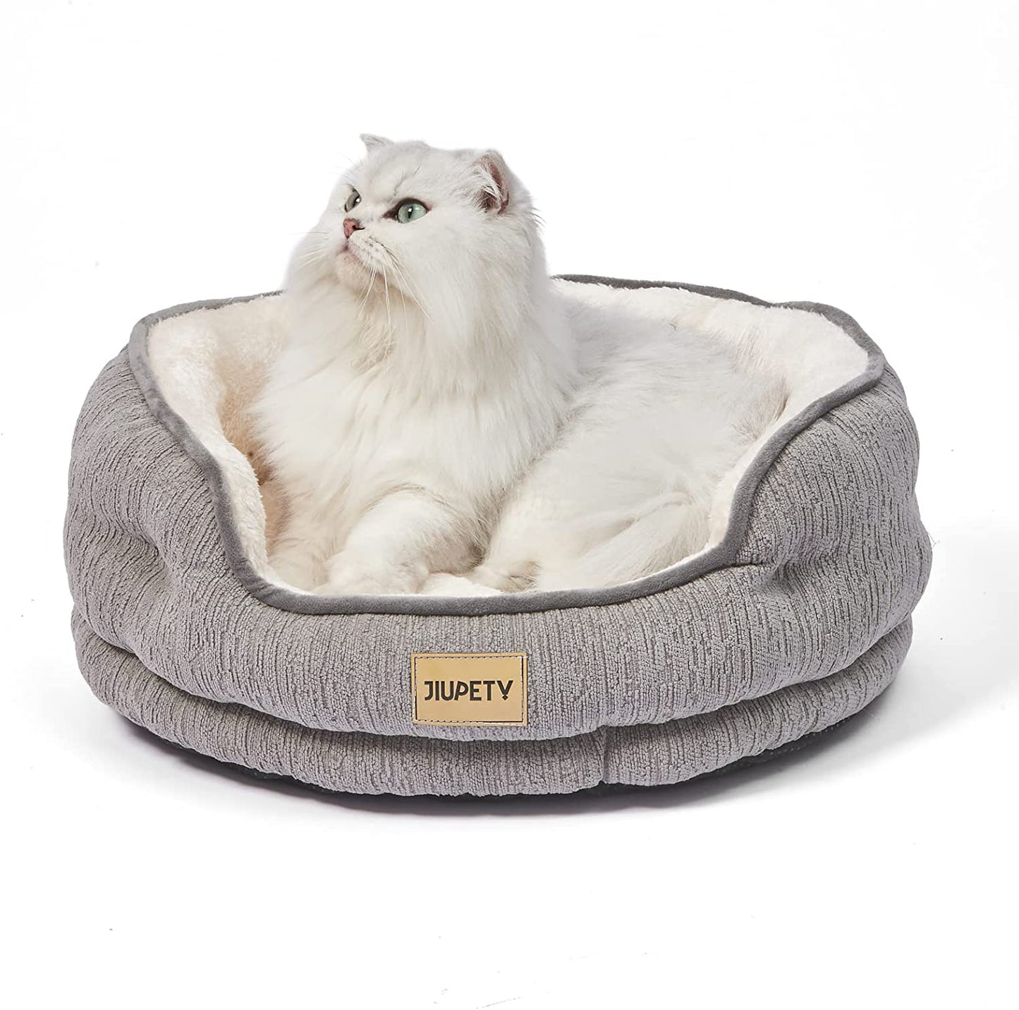 round Cat Bed for Indoor Cats, Cozy Small Dog Bed Made of Luxury Fabrics, Cozy and Soft, Suitable for Kitten and Puppy, M (20"×19"×6"), Gray Black