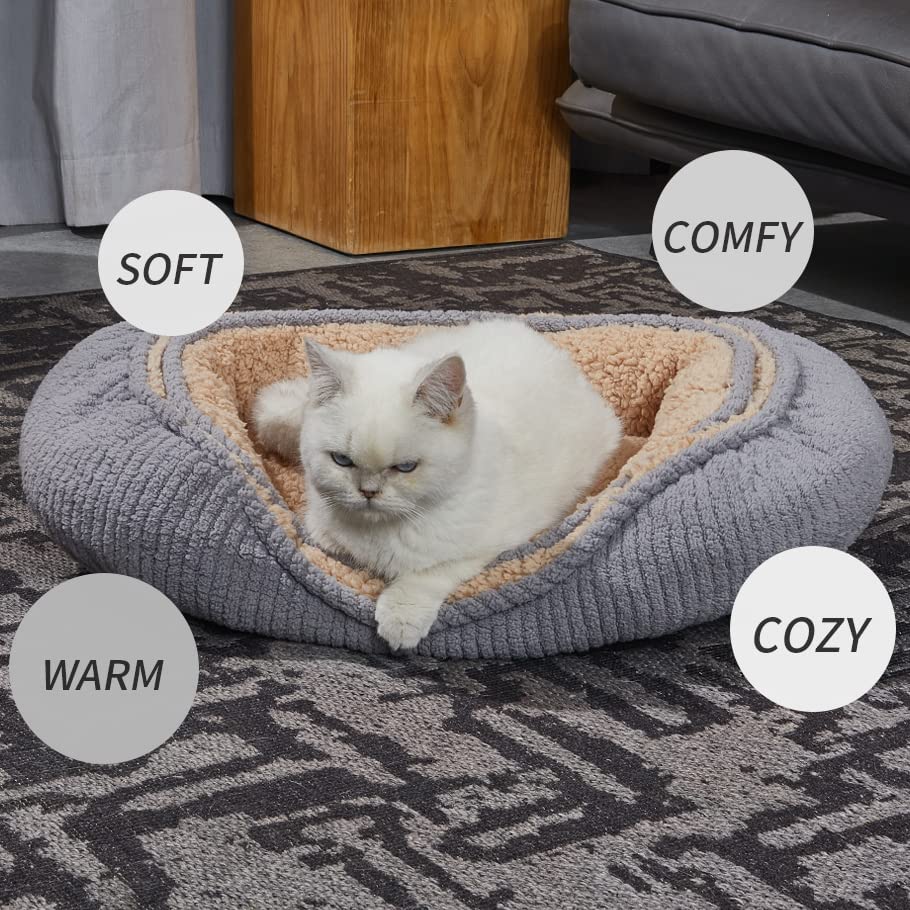 Cat Bed for Cats and Pocket Puppy | Small Size L24”X W16”| Out of the Box | Integrated Design | Cozy and Comfy | 100% Full of PP Cotton