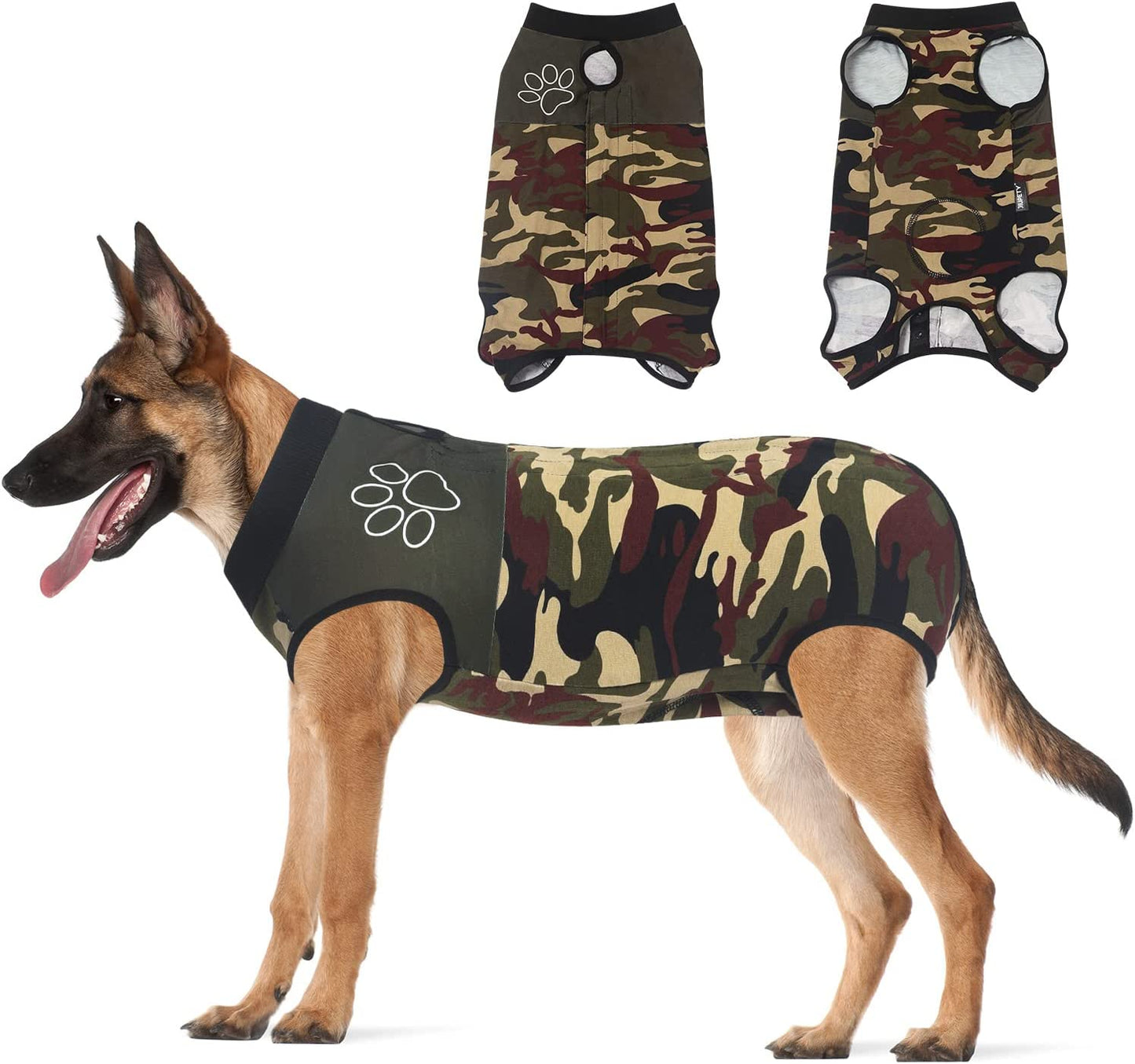 Dog Recovery Suit Adjustable, Dog Bodysuit for Abdominal Wound after Surgery, Substitute E-Collar, 2XL Size, Anti-Licking Surgical Dog Onesies, Blue & Paw.