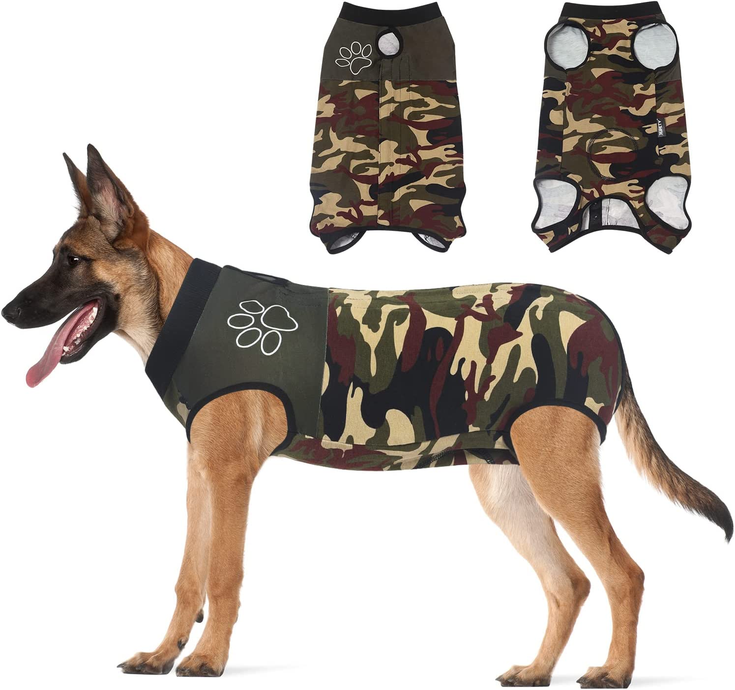Dog Recovery Suit Adjustable, Dog Bodysuit for Abdominal Wound after Surgery, Substitute E-Collar, 2XL Size, Anti-Licking Surgical Dog Onesies, Blue & Paw.