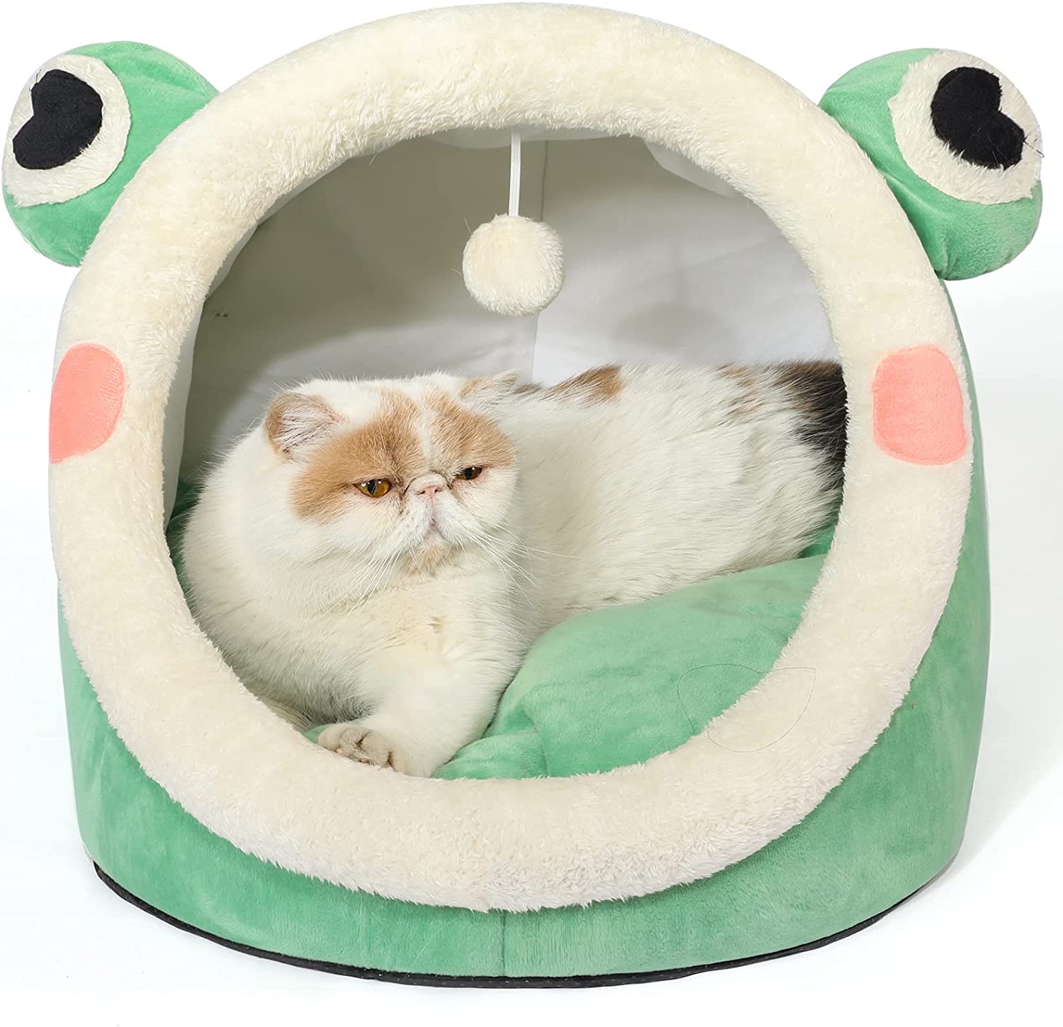 Cute Cat Bed, Indoor Lovely Crystal Velvet Igloo for Cat, Warm Cave Sleeping Nest Bed for Puppy and Kitten, Grey Cat, S.