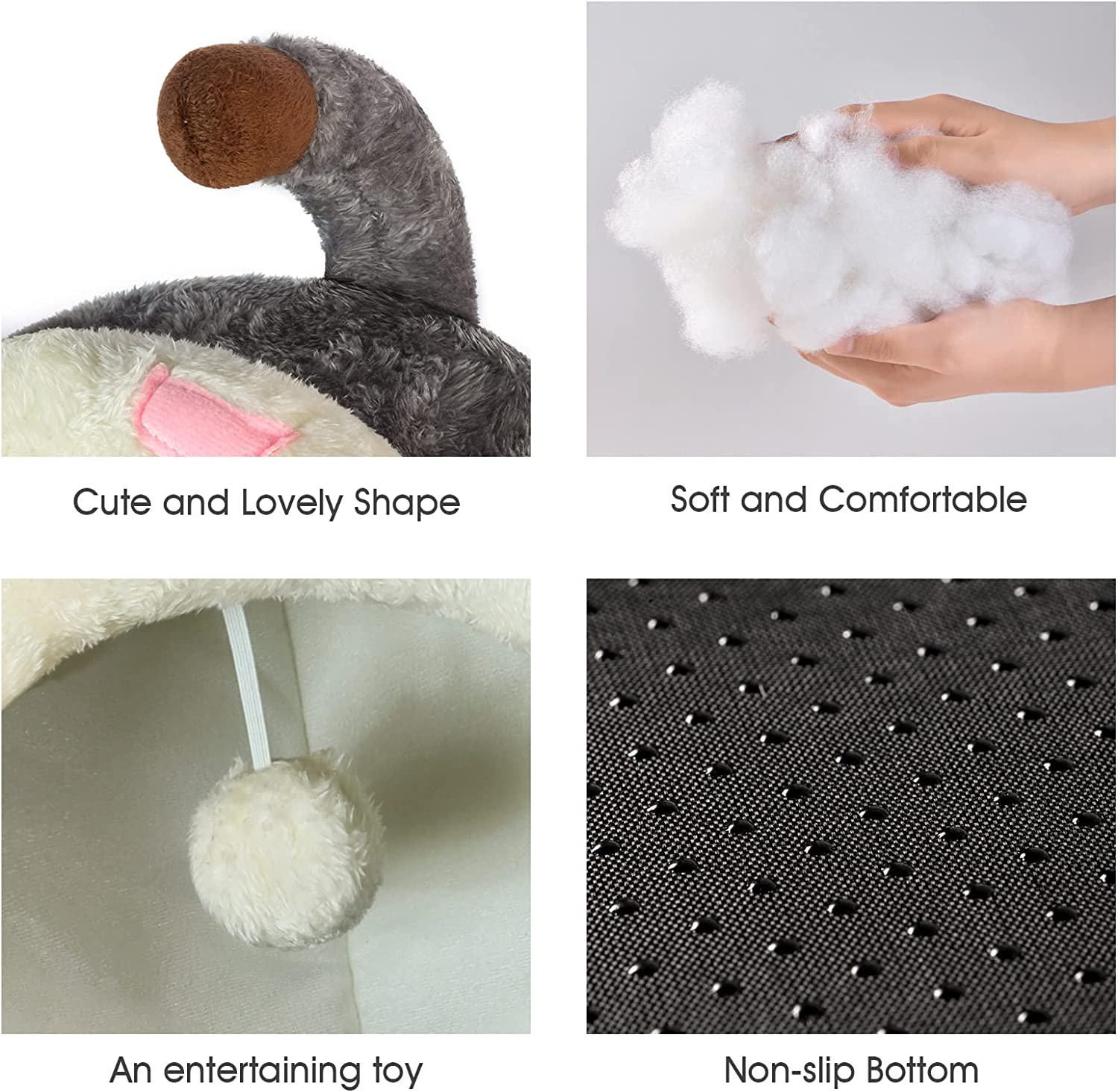 Cute Cat Bed, Indoor Lovely Crystal Velvet Igloo for Cat, Warm Cave Sleeping Nest Bed for Puppy and Kitten, Grey Cat, S.