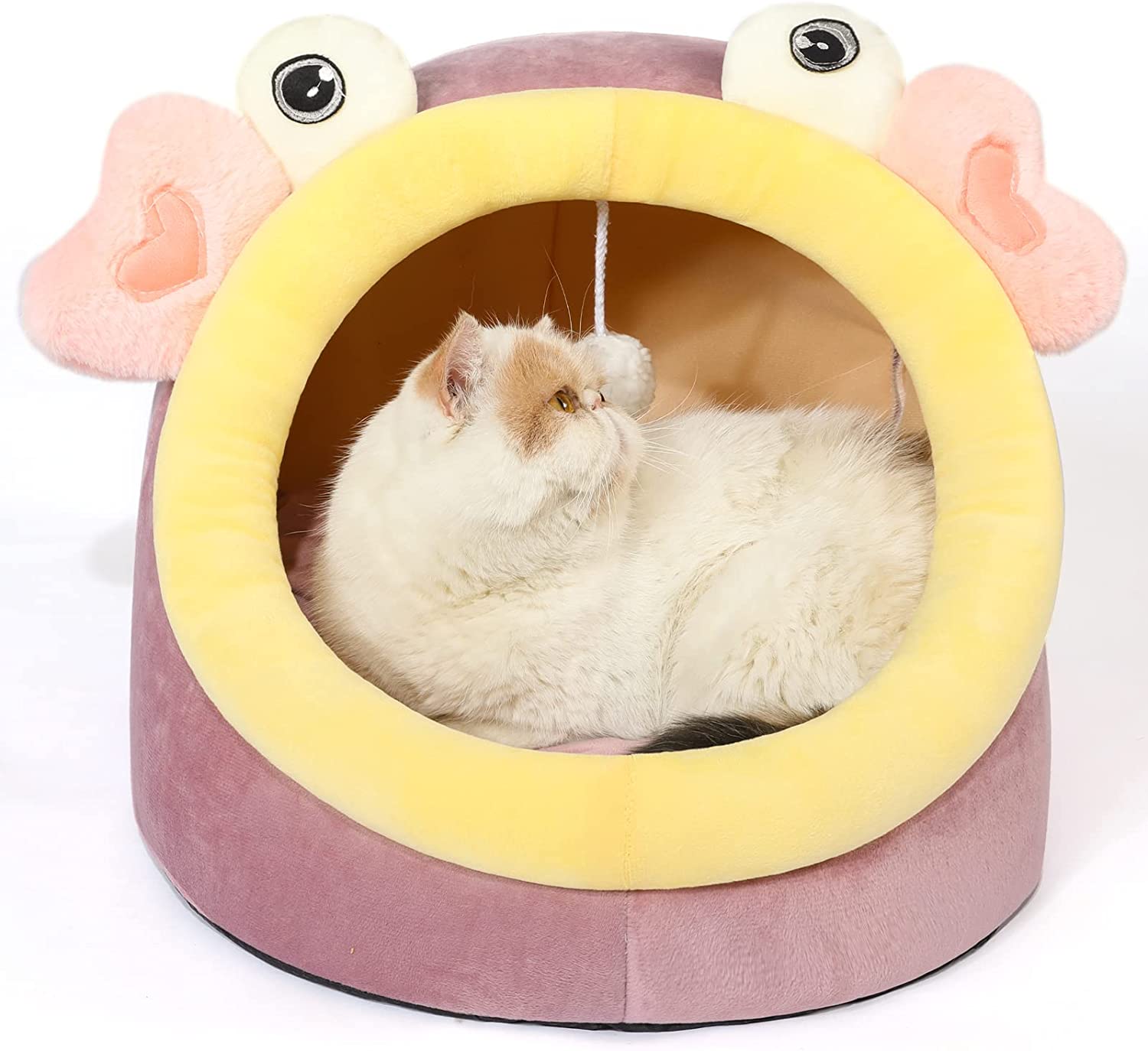 Cute Cat Bed, Indoor Lovely Crystal Velvet Igloo for Cat, Warm Cave Sleeping Nest Bed for Puppy and Kitten, Grey Cat, S.