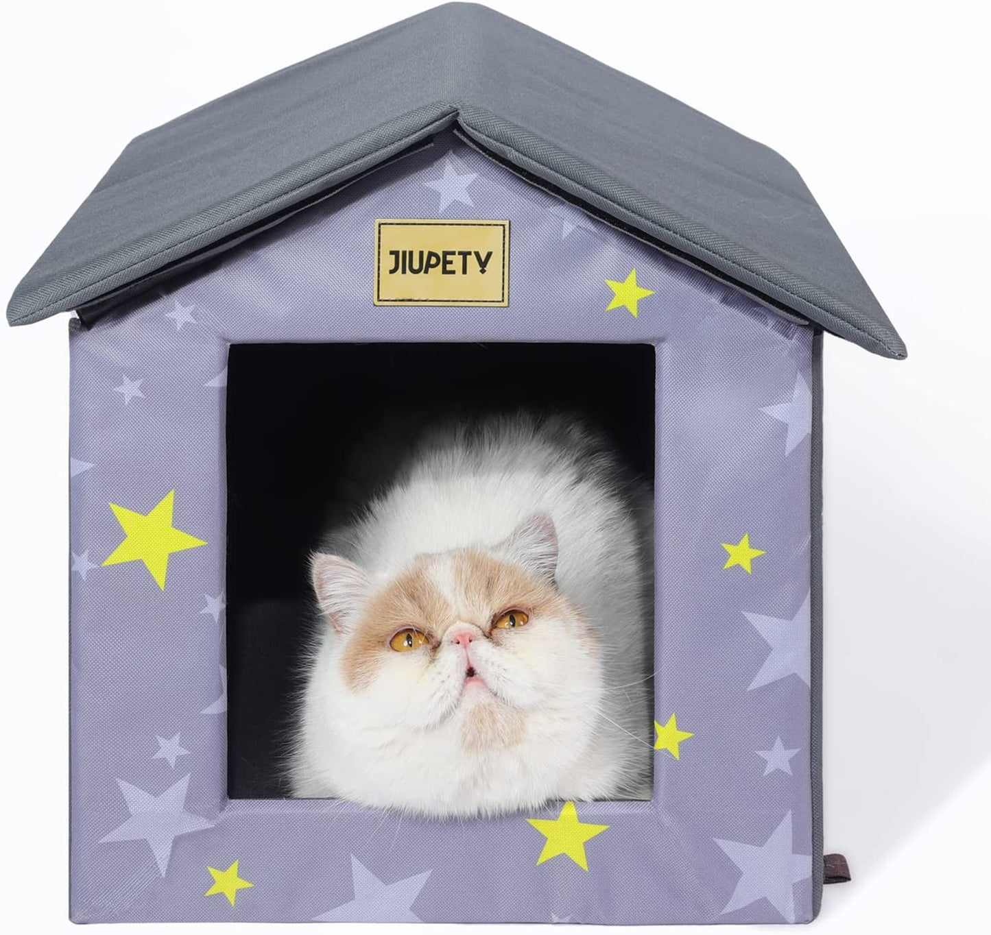 Outdoor Indoor Cat House, Waterproof, Windproof Curtain, Hard Structure, Easy to Assemble, Movable, Feral Cat House Insulated, Black