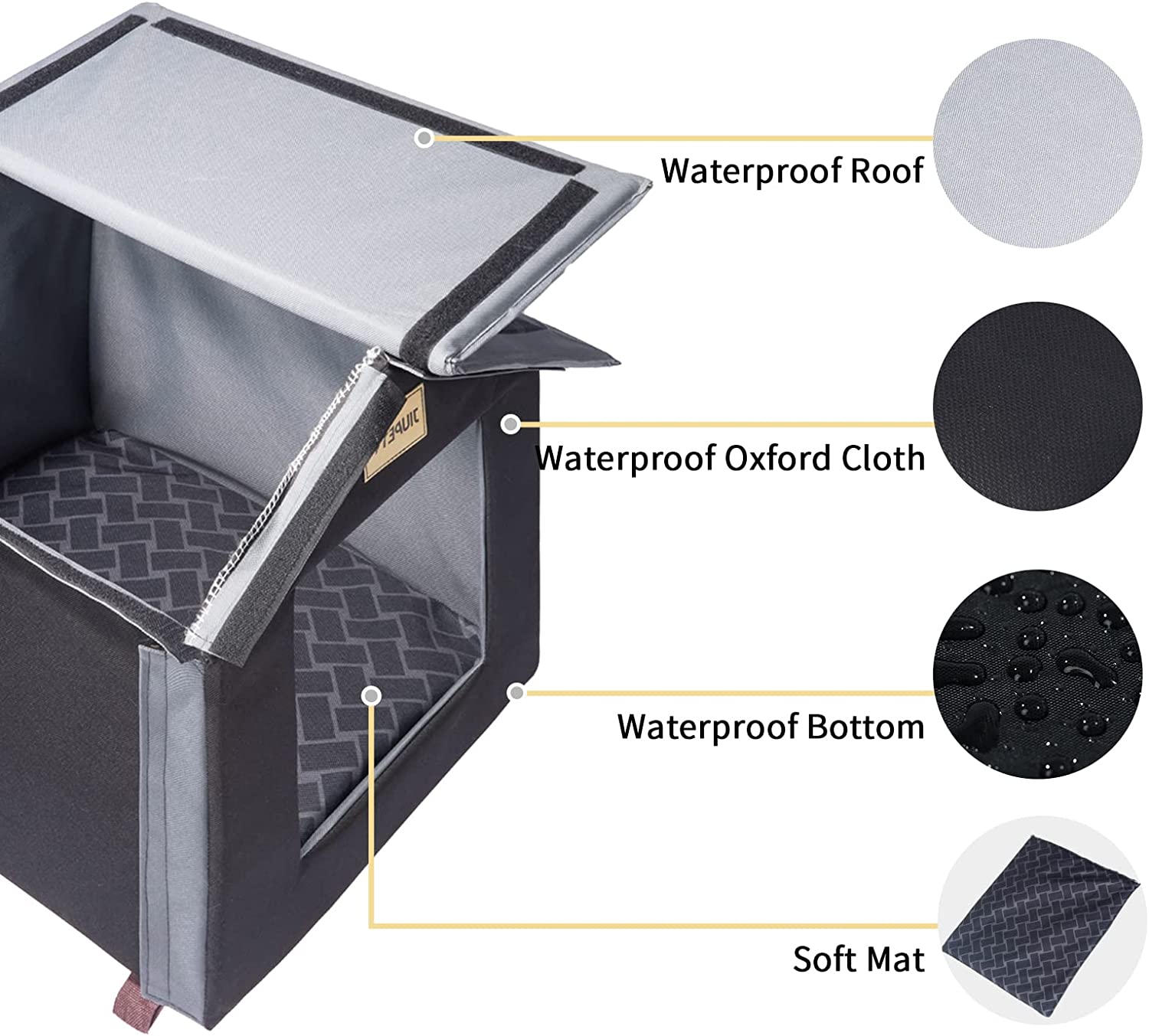 Outdoor Indoor Cat House, Waterproof, Windproof Curtain, Hard Structure, Easy to Assemble, Movable, Feral Cat House Insulated, Black