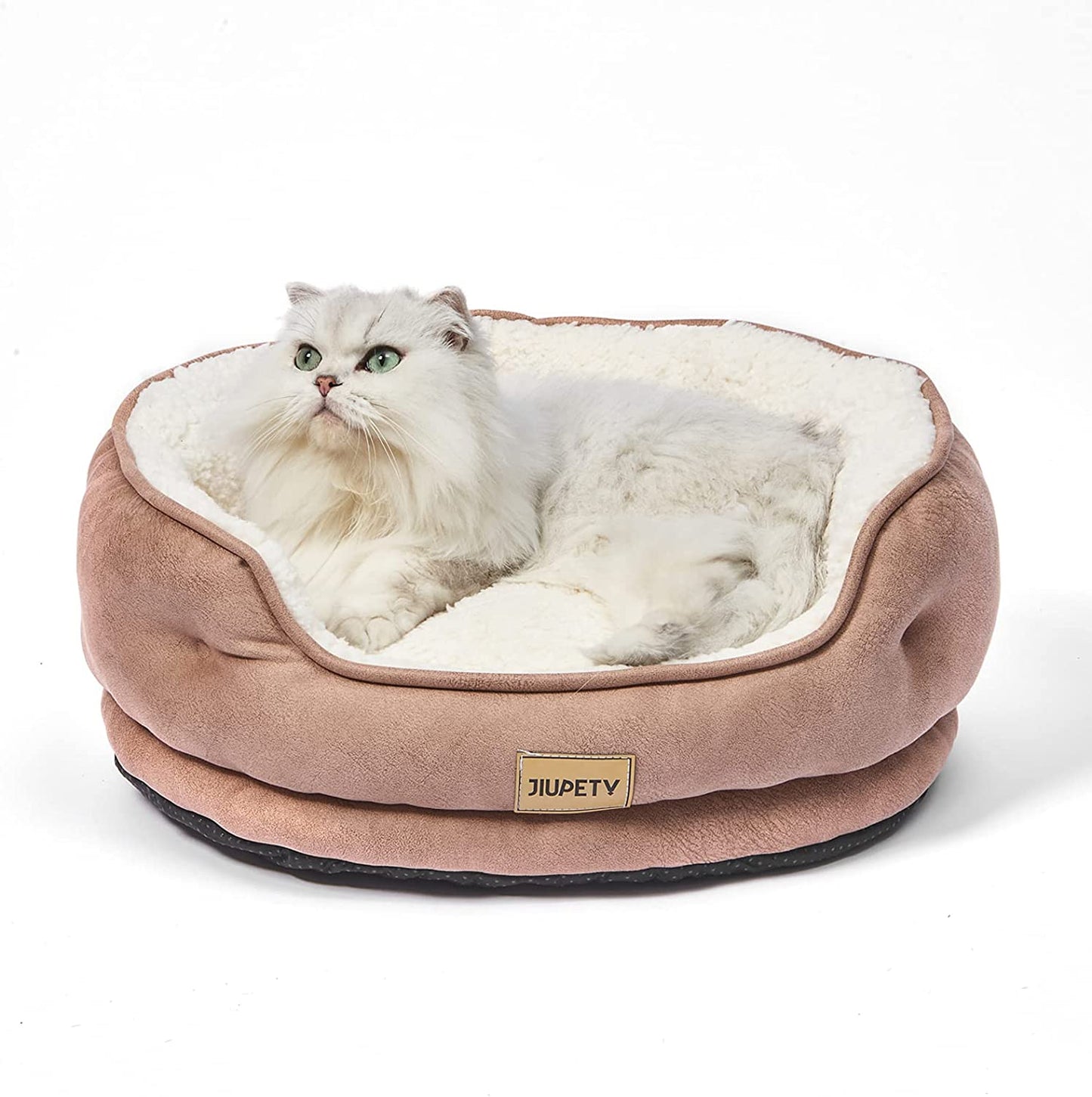 round Cat Bed for Indoor Cats, Cozy Small Dog Bed Made of Luxury Fabrics, Cozy and Soft, Suitable for Kitten and Puppy, M (20"×19"×6"), Gray Black