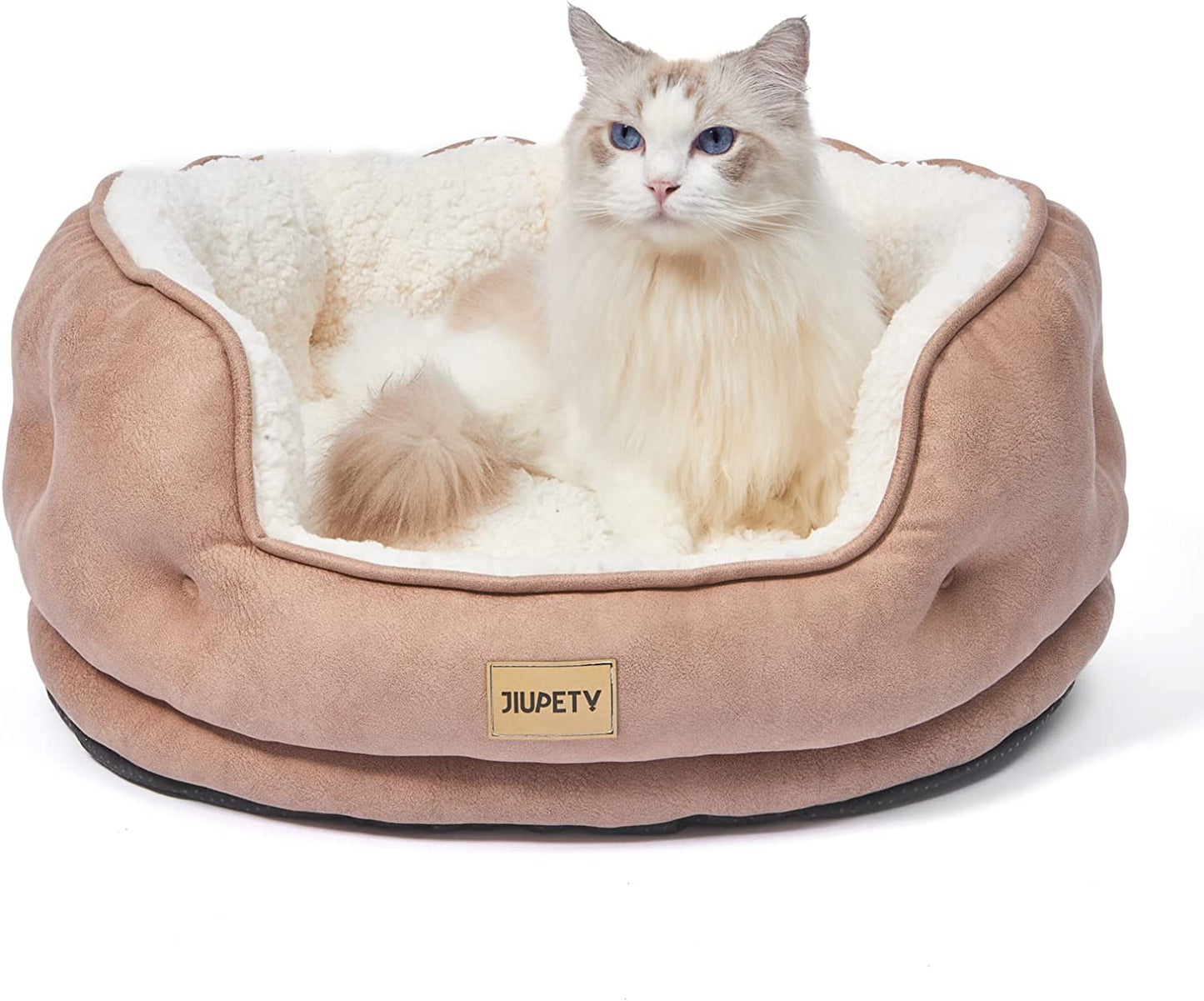 round Cat Bed for Indoor Cats, Cozy Small Dog Bed Made of Luxury Fabrics, Cozy and Soft, Suitable for Kitten and Puppy, M (20"×19"×6"), Gray Black