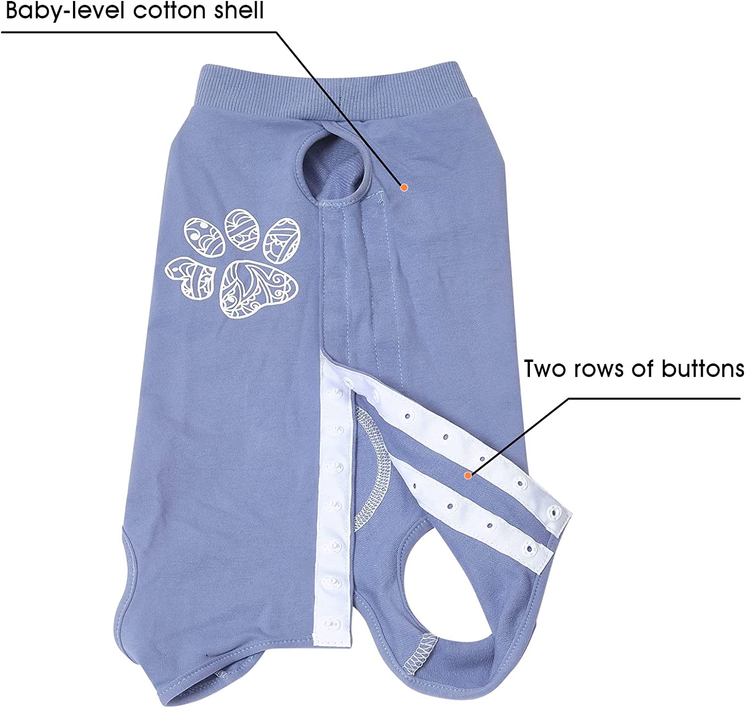 Dog Recovery Suit Adjustable, Dog Bodysuit for Abdominal Wound after Surgery, Substitute E-Collar, 2XL Size, Anti-Licking Surgical Dog Onesies, Blue & Paw.