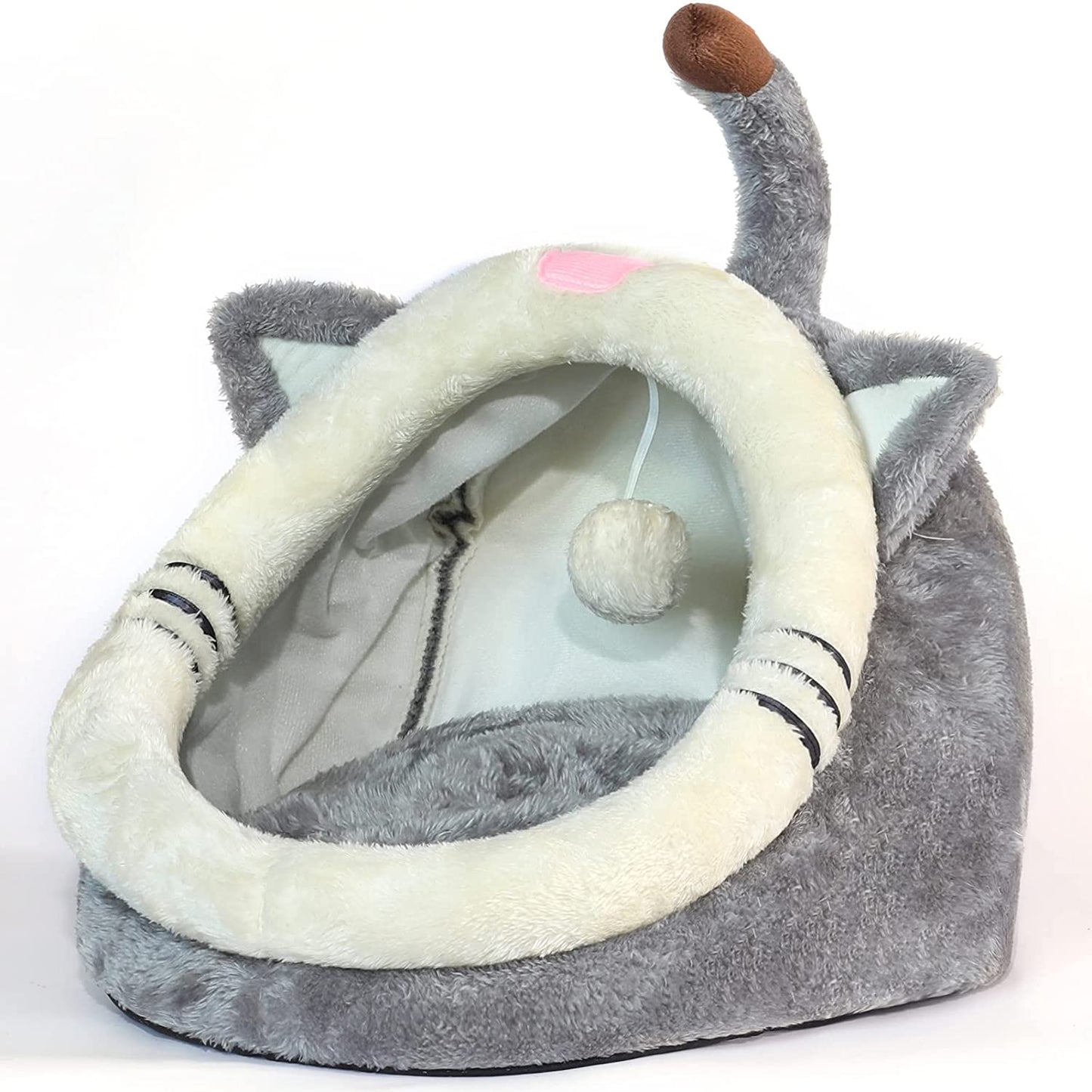 Cute Cat Bed, Indoor Lovely Crystal Velvet Igloo for Cat, Warm Cave Sleeping Nest Bed for Puppy and Kitten, Grey Cat, S.