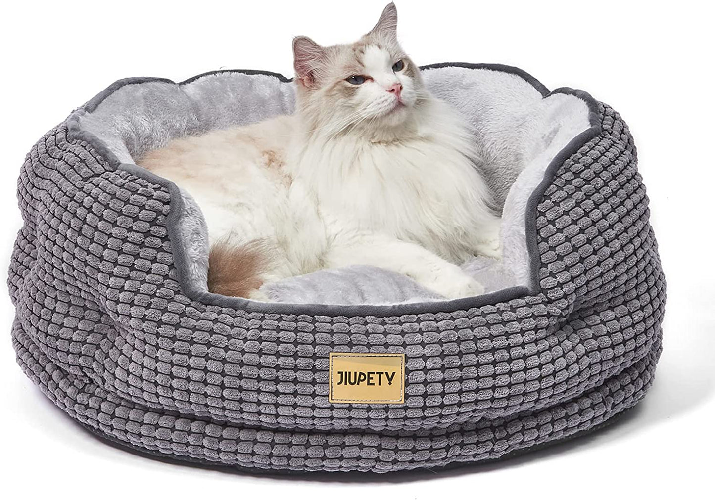 round Cat Bed for Indoor Cats, Cozy Small Dog Bed Made of Luxury Fabrics, Cozy and Soft, Suitable for Kitten and Puppy, M (20"×19"×6"), Gray Black