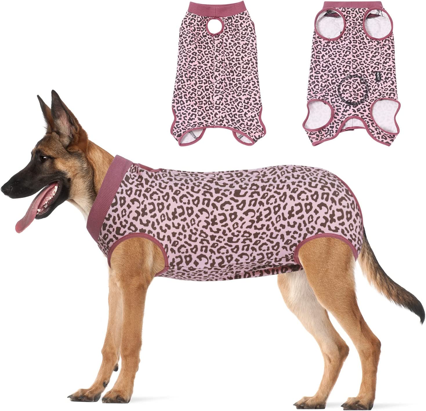 Dog Surgical Recovery Suit Adjustable, Dog Bodysuit for Abdominal Wound after Surgery, Substitute E-Collar, M Size, Anti-Licking Surgical Dog Onesies, Pink Leopard.