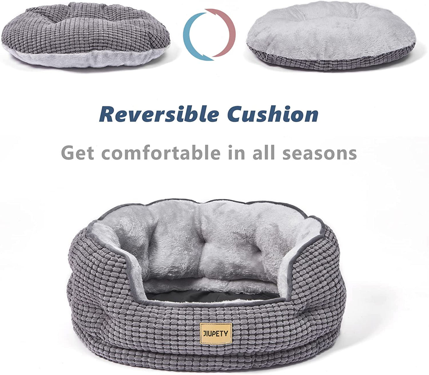 round Cat Bed for Indoor Cats, Cozy Small Dog Bed Made of Luxury Fabrics, Cozy and Soft, Suitable for Kitten and Puppy, M (20"×19"×6"), Gray Black