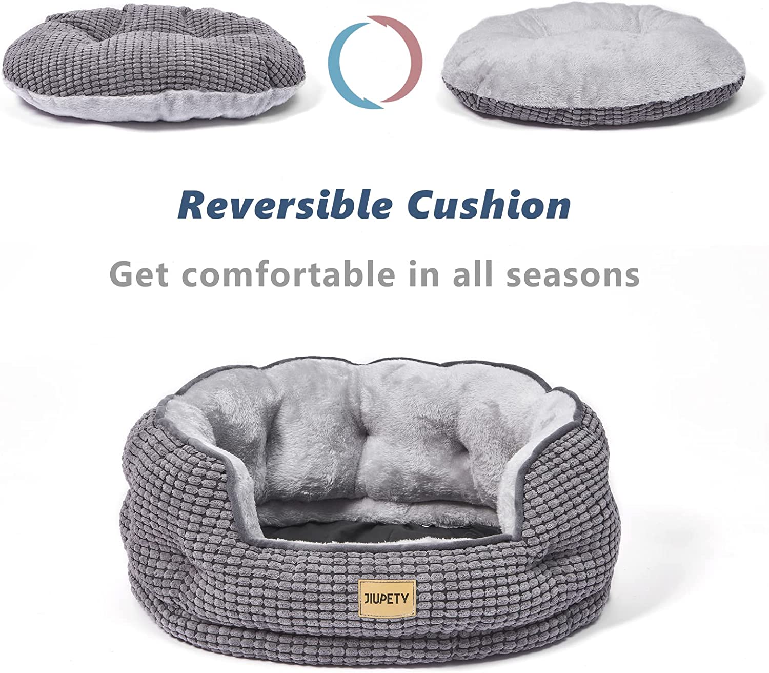 round Cat Bed for Indoor Cats, Cozy Small Dog Bed Made of Luxury Fabrics, Cozy and Soft, Suitable for Kitten and Puppy, M (20"×19"×6"), Gray Black