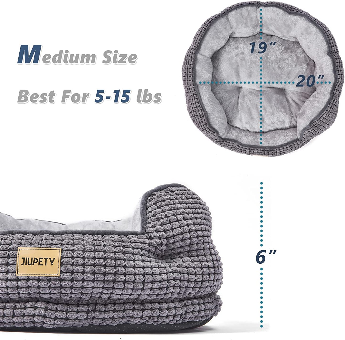 round Cat Bed for Indoor Cats, Cozy Small Dog Bed Made of Luxury Fabrics, Cozy and Soft, Suitable for Kitten and Puppy, M (20"×19"×6"), Gray Black