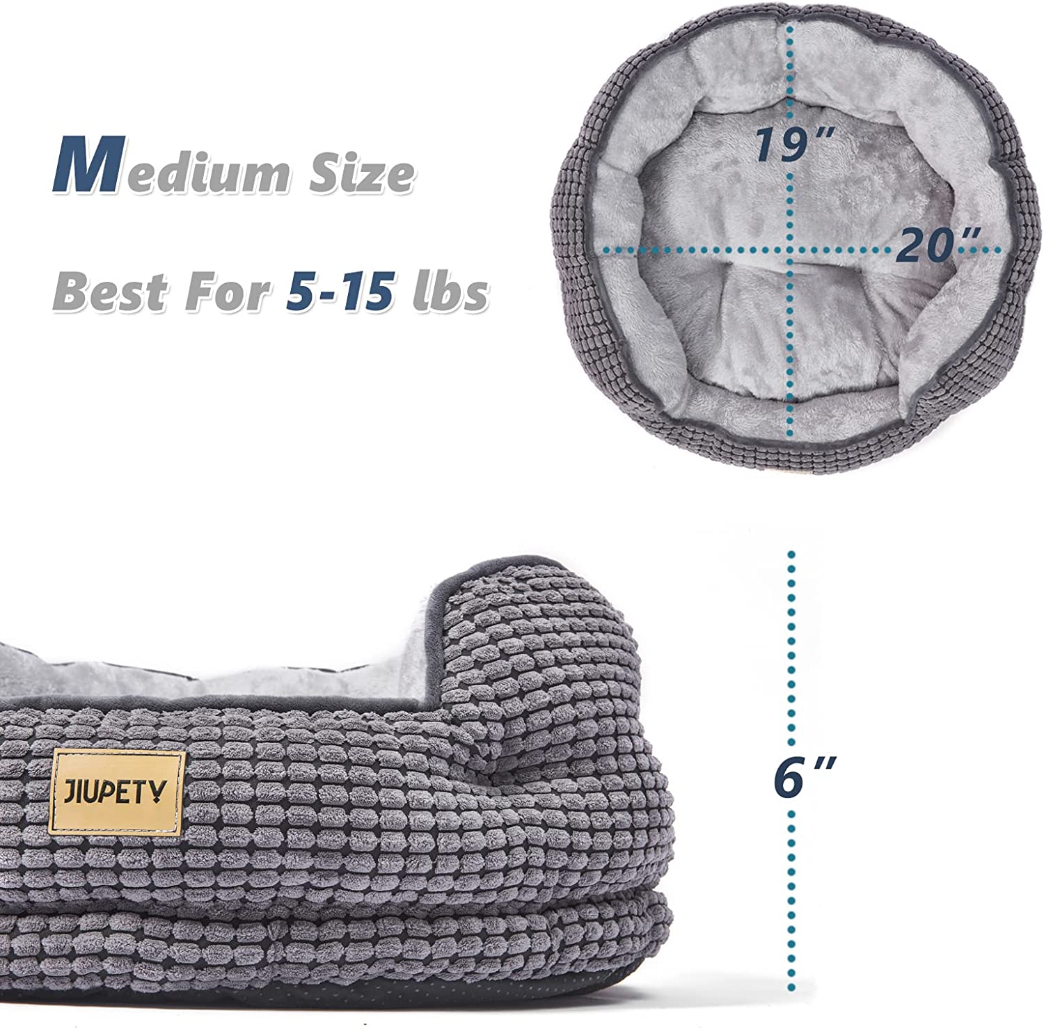 round Cat Bed for Indoor Cats, Cozy Small Dog Bed Made of Luxury Fabrics, Cozy and Soft, Suitable for Kitten and Puppy, M (20"×19"×6"), Gray Black