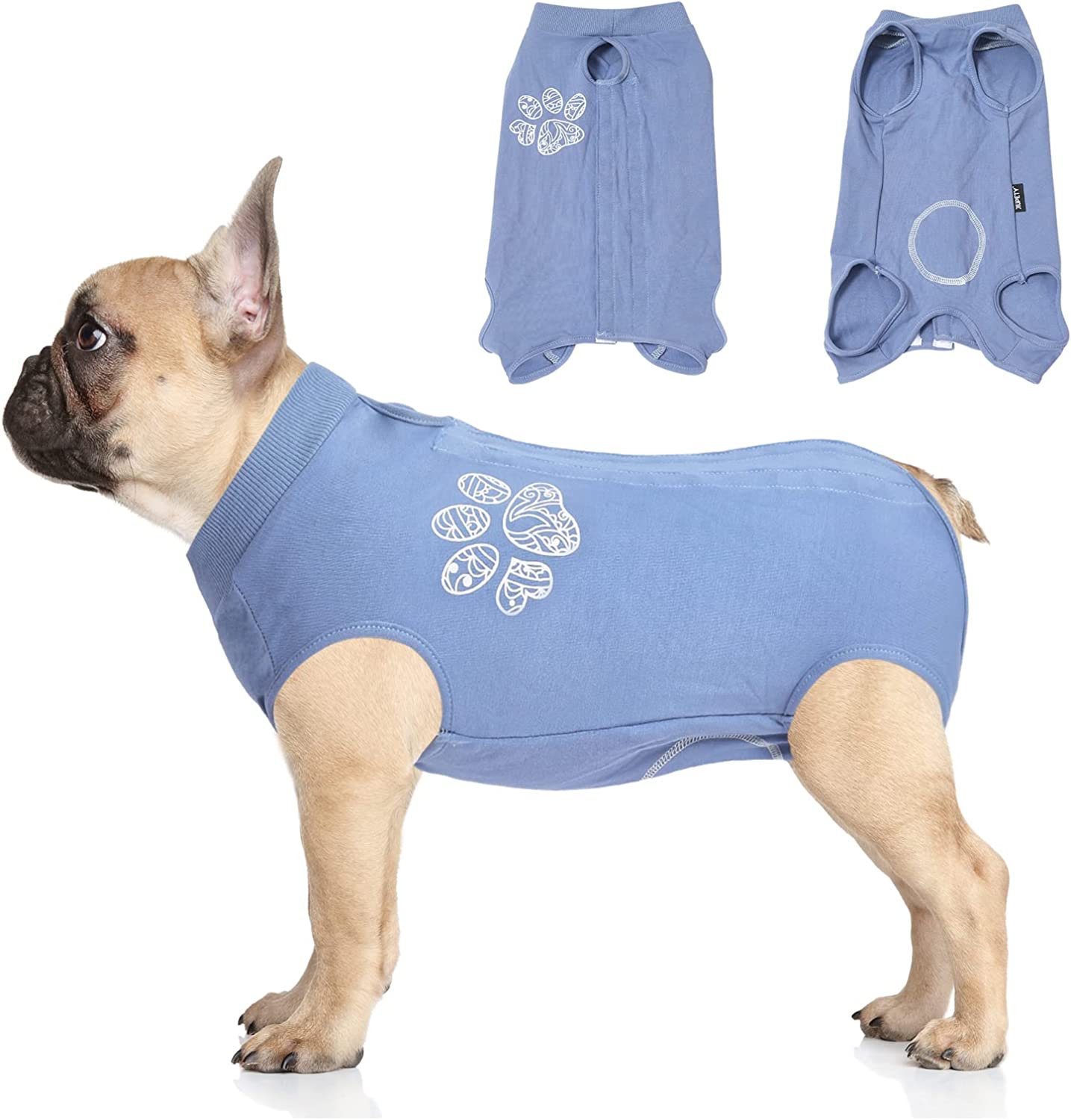 Dog Recovery Suit Adjustable, Dog Bodysuit for Abdominal Wound after Surgery, Substitute E-Collar, 2XL Size, Anti-Licking Surgical Dog Onesies, Blue & Paw.