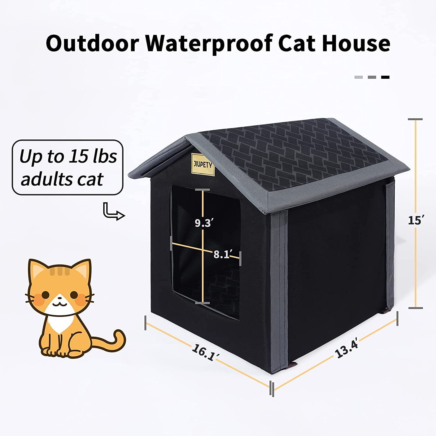 Outdoor Indoor Cat House, Waterproof, Windproof Curtain, Hard Structure, Easy to Assemble, Movable, Feral Cat House Insulated, Black