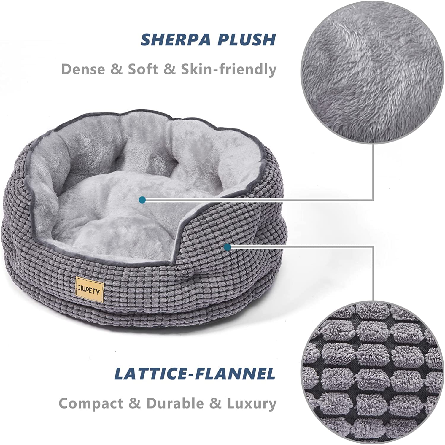 round Cat Bed for Indoor Cats, Cozy Small Dog Bed Made of Luxury Fabrics, Cozy and Soft, Suitable for Kitten and Puppy, M (20"×19"×6"), Gray Black