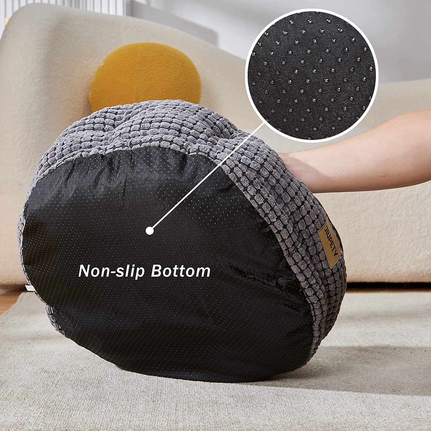 round Cat Bed for Indoor Cats, Cozy Small Dog Bed Made of Luxury Fabrics, Cozy and Soft, Suitable for Kitten and Puppy, M (20"×19"×6"), Gray Black