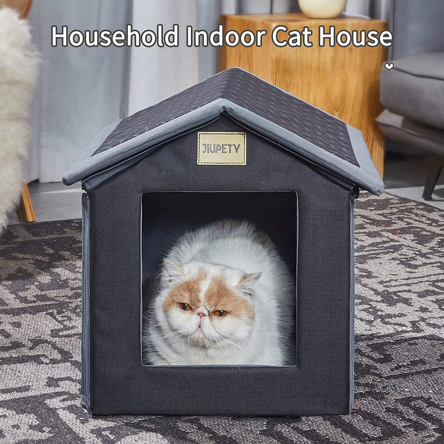 Outdoor Indoor Cat House, Waterproof, Windproof Curtain, Hard Structure, Easy to Assemble, Movable, Feral Cat House Insulated, Black