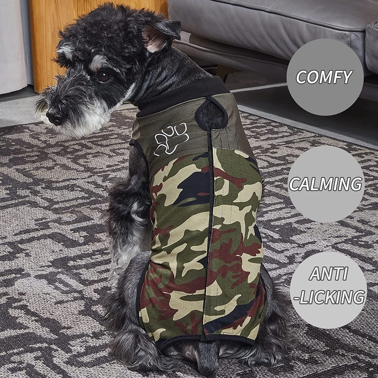 Dog Recovery Suit Adjustable, Dog Bodysuit for Abdominal Wound after Surgery, Substitute E-Collar, M Size, Anti-Licking Surgical Dog Onesies, Camo.