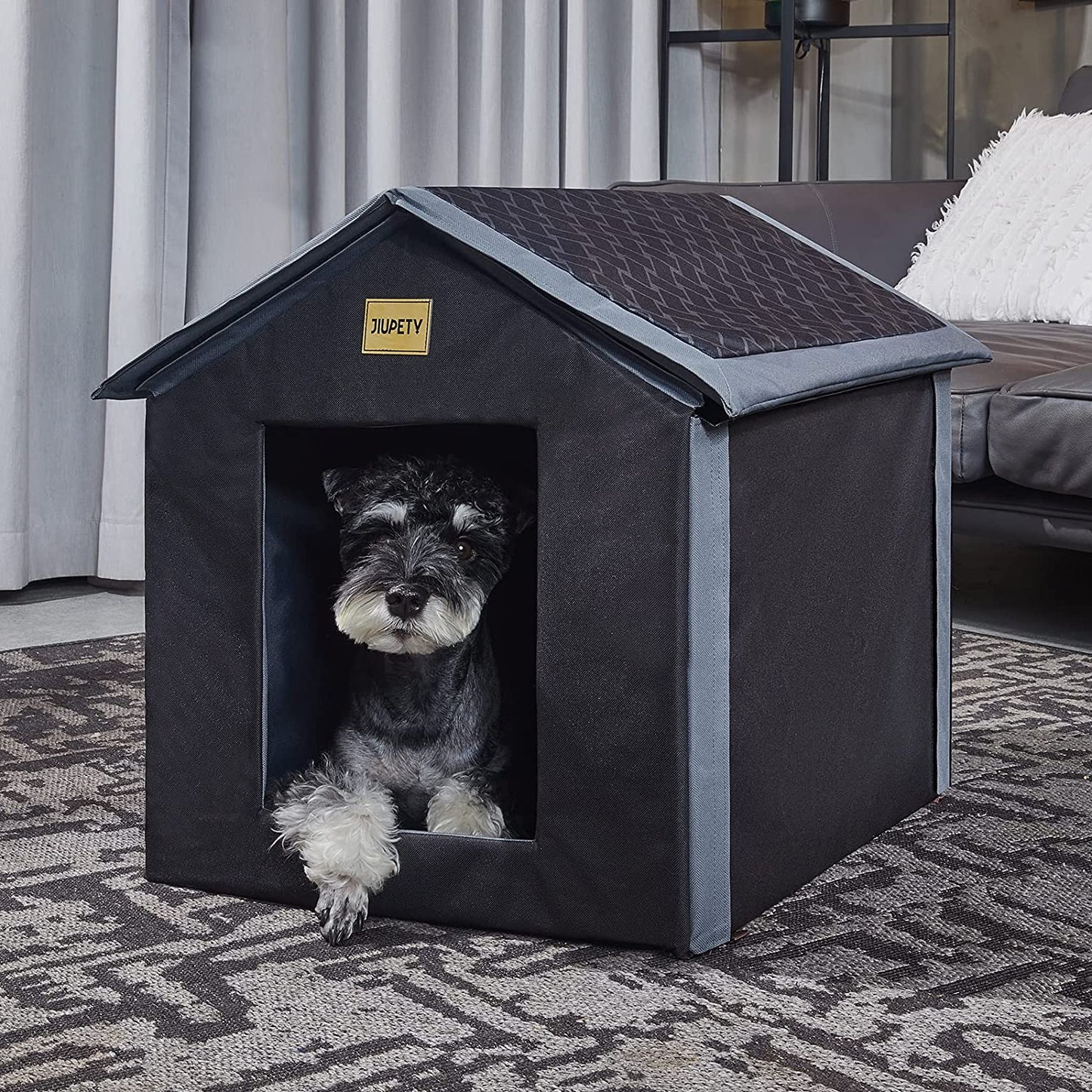 Outdoor Indoor Cat House, Waterproof, Windproof Curtain, Hard Structure, Easy to Assemble, Movable, Feral Cat House Insulated, Black