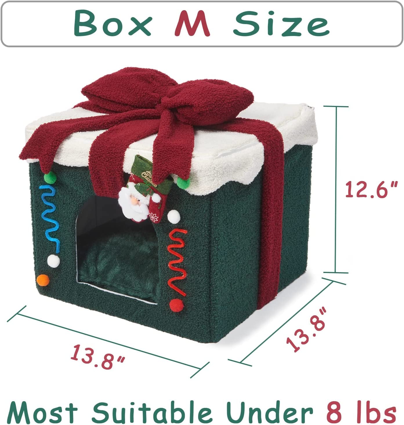 Christmas Cat House, Indoor Cat Bed, M(13.8"X13.8"X12.6") Size Cube for Kitten and Small Cat, Removeable Cat Cave with Non-Slip Bottom, for Cat.