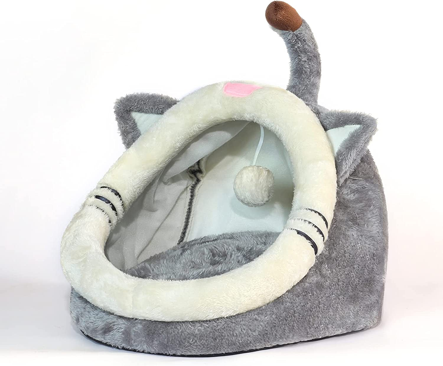 Cute Cat Bed, Indoor Lovely Crystal Velvet Igloo for Cat, Warm Cave Sleeping Nest Bed for Puppy and Kitten, Grey Cat, S.