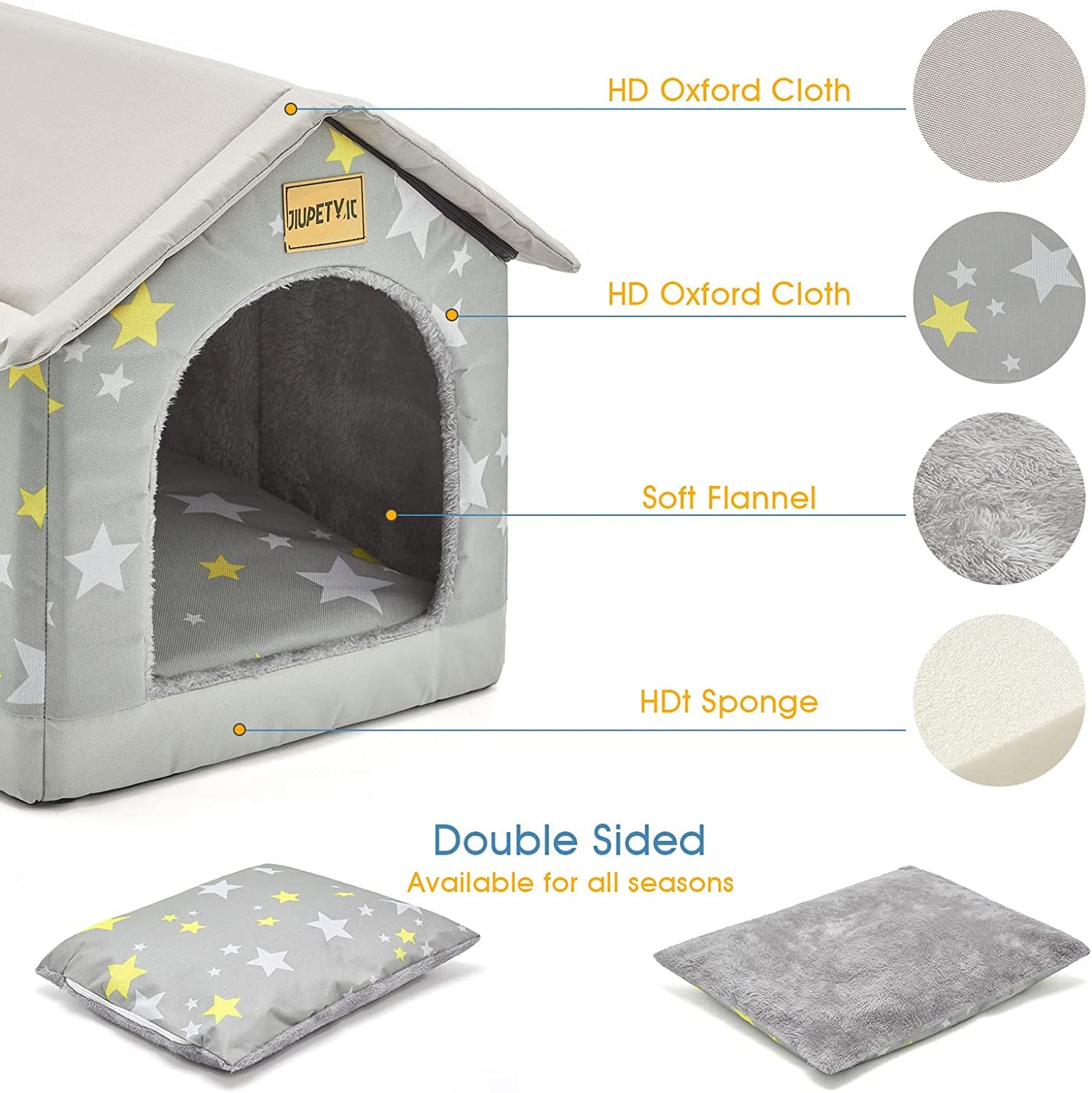 Cozy Pet Bed House, Indoor/Outdoor Pet House, L Size for Cat and Medium Dog, Warm Cave Sleeping Nest Bed for Cats and Dogs, Gray